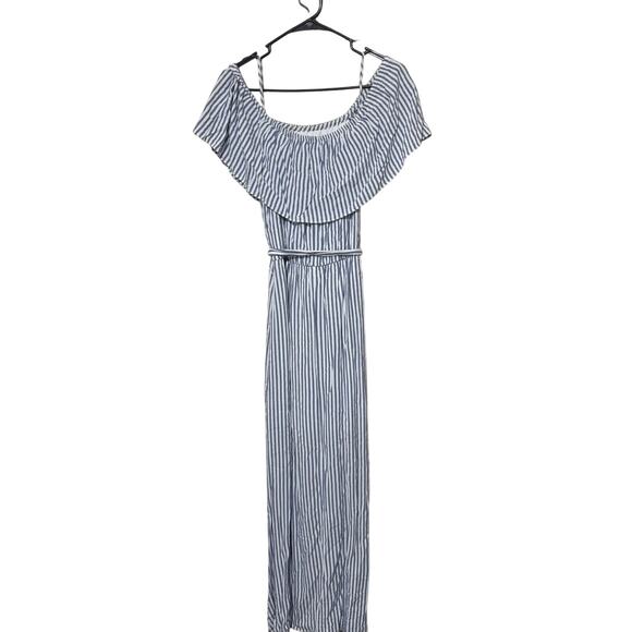 Maurices Dress Womens S Blue & White stripe off shoulder Maxi belted summer - Picture 6 of 8
